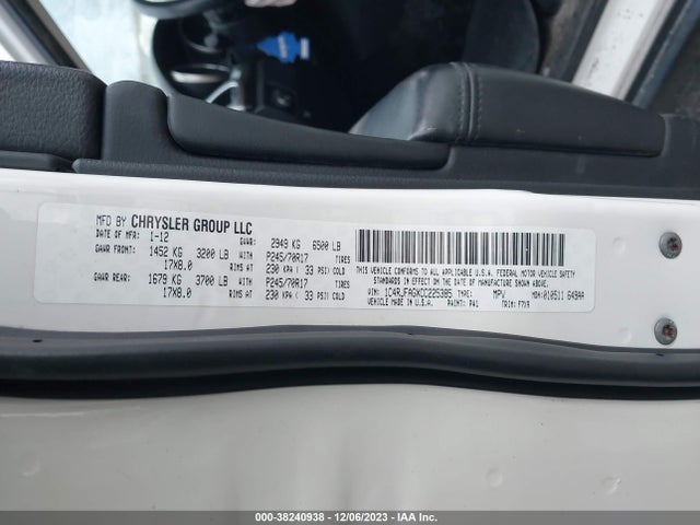 2012 JEEP GRAND CHEROKEE LAREDO VIN: 1C4RJFAGXCC225385