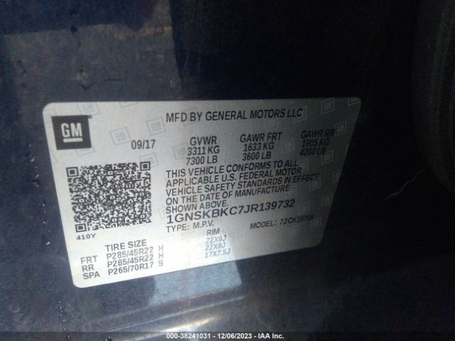 1GNSKBKC7JR139732 Chevrolet Tahoe Lt