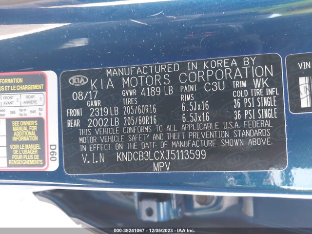 2018 KIA NIRO LX VIN: KNDCB3LCXJ5113599