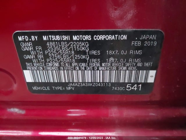 JA4AZ3A3XKZ043113 Mitsubishi Outlander Se