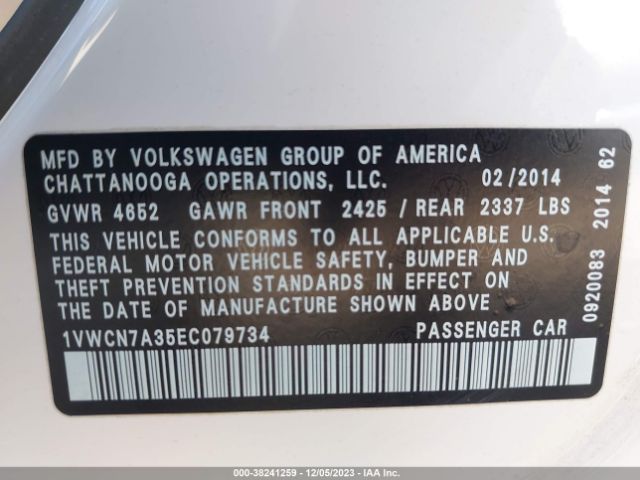 2014 VOLKSWAGEN PASSAT 1VWCN7A35EC079734 Photo 8