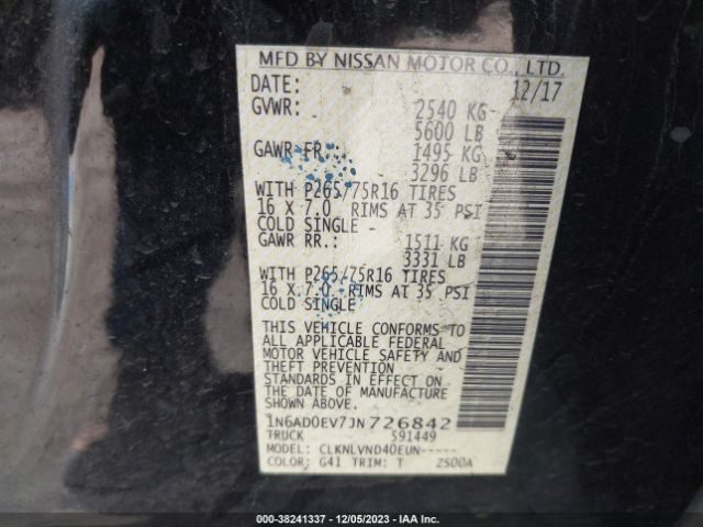 1N6AD0EV7JN726842 Nissan Frontier Pro-4x