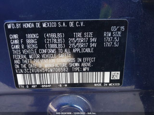 3CZRU6H54GM706582 Honda HR-V EX