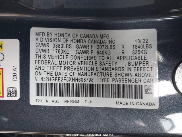 Honda Civic Sport 2022 2HGFE2F5XNH608798 Image 9