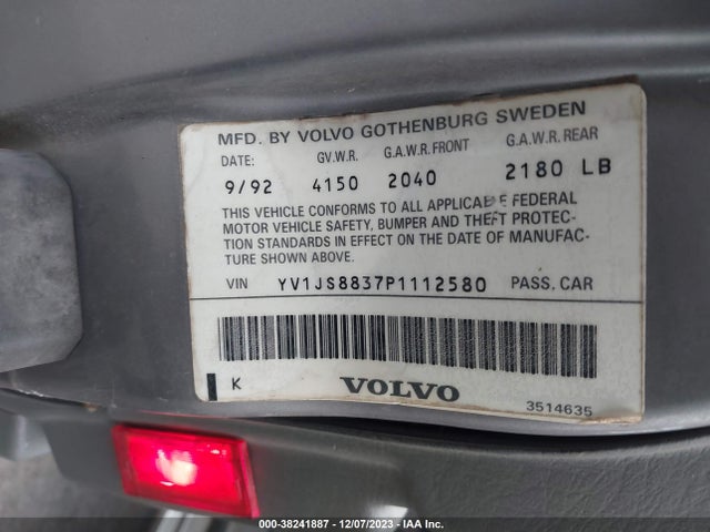 1993 VOLVO 940 VIN: YV1JS8837P1112580