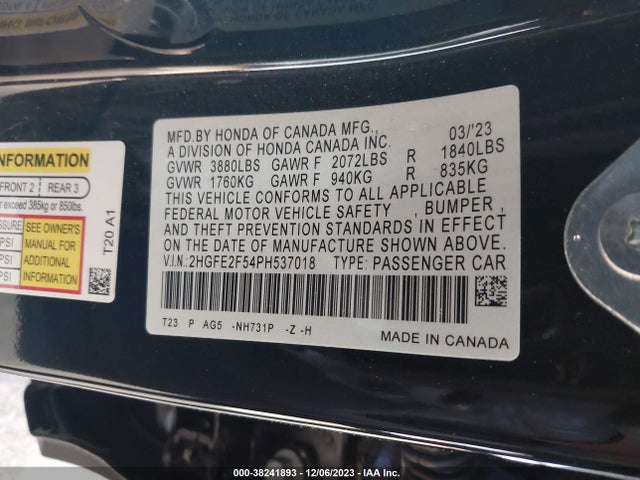 Honda Civic Sport 2023 2HGFE2F54PH537018 Image 9