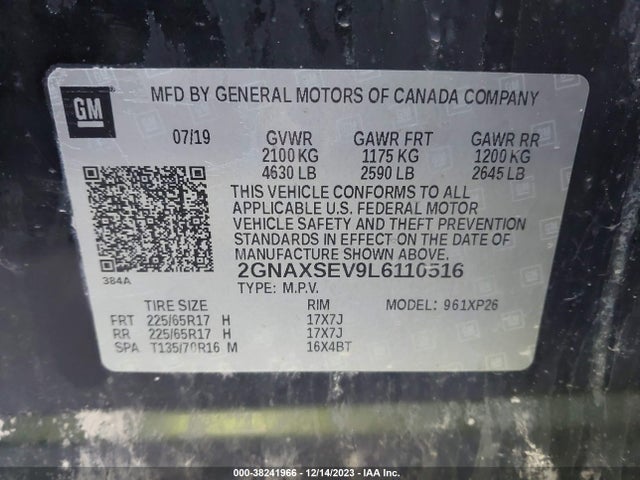 Chevrolet Equinox Awd Ls 2020 2GNAXSEV9L6110516 Image 9
