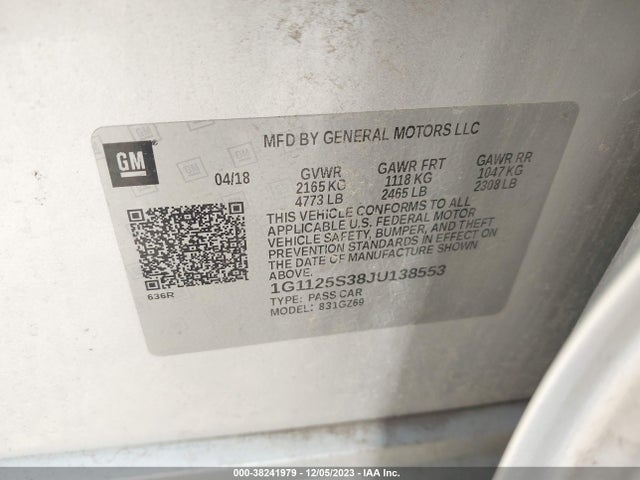 Chevrolet IMPALA 2LZ 2018 1G1125S38JU138553 Image 9