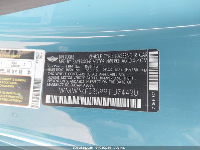 2009 MINI COOPER WMWMF33599TU74420 Photo 8