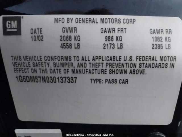 2003 CADILLAC CTS STANDARD VIN: 1G6DM57N030137337