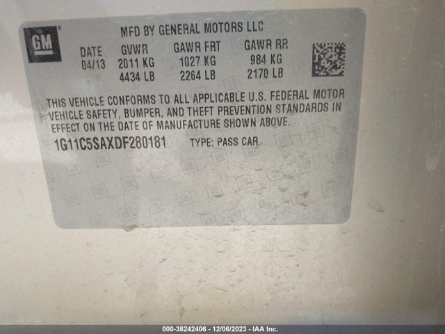 2013 CHEVROLET MALIBU 1LT VIN: 1G11C5SAXDF280181