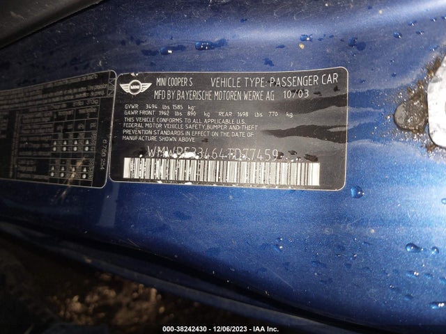 2004 MINI COOPER S WMWRE33464TD77459 Photo 8