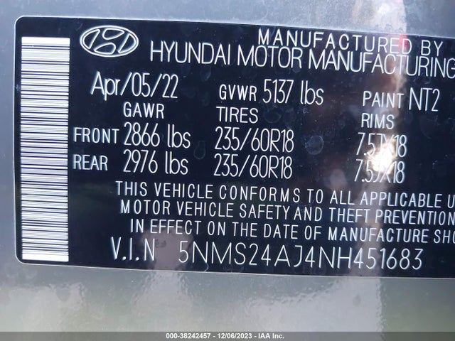 Hyundai Santa Fe Sel 2022 5NMS24AJ4NH451683 Image 9
