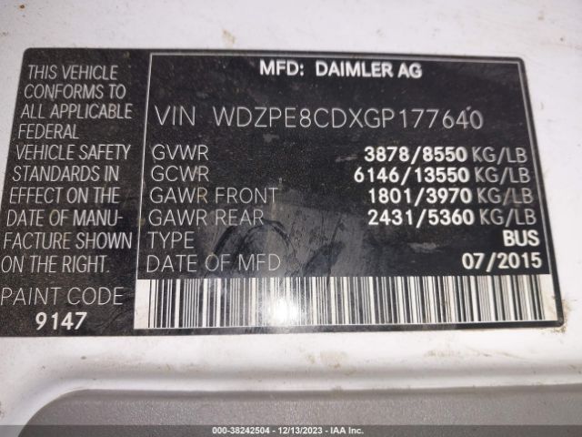 WDZPE8CDXGP177640 Mercedes-Benz Sprinter 2500 High  Roof