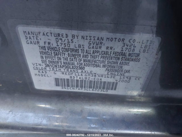 Nissan Versa 1.6 Sv 2016 3N1CN7AP3GL822360 Image 9
