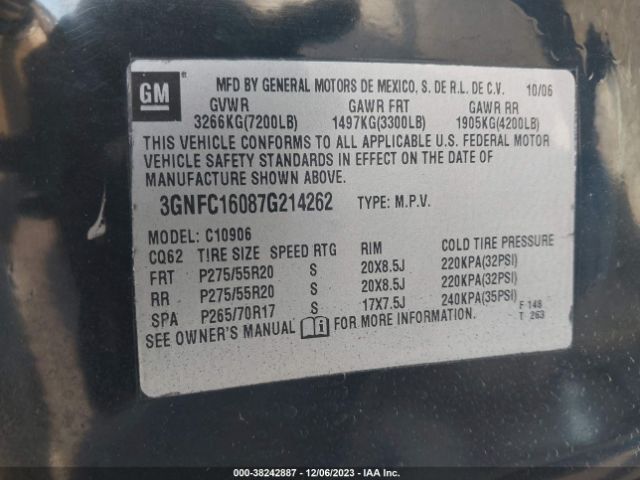 2007 CHEVROLET SUBURBAN 3GNFC16087G214262 Photo 8