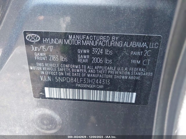 2018 HYUNDAI ELANTRA VALUE EDITION VIN: 5NPD84LF3JH244313