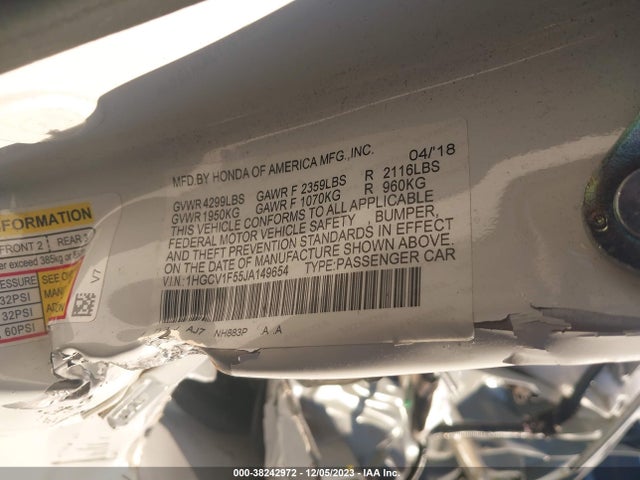 Honda Accord Ex-l 2018 1HGCV1F55JA149654 Image 9