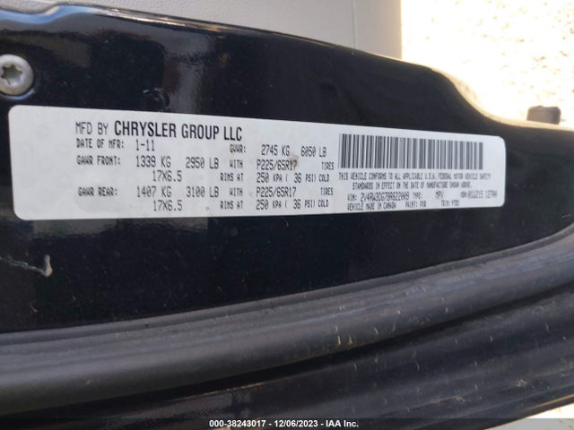 2011 VOLKSWAGEN ROUTAN SE VIN: 2V4RW3DG7BR622009