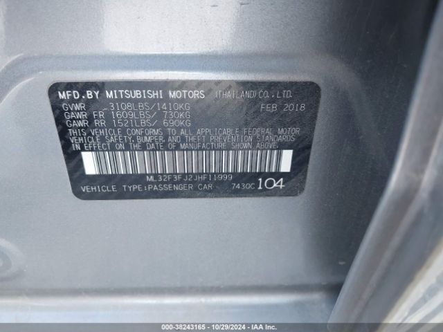 ML32F3FJ2JHF11999 Mitsubishi Mirage G4 Es
