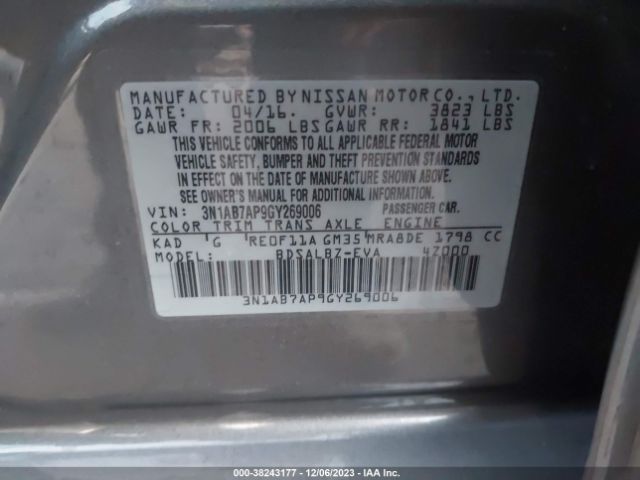 3N1AB7AP9GY269006 Nissan SENTRA S
