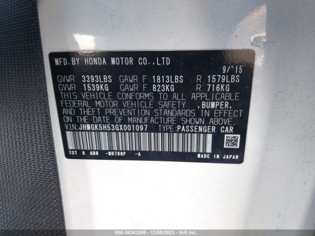 JHMGK5H53GX001097 Honda FIT LX