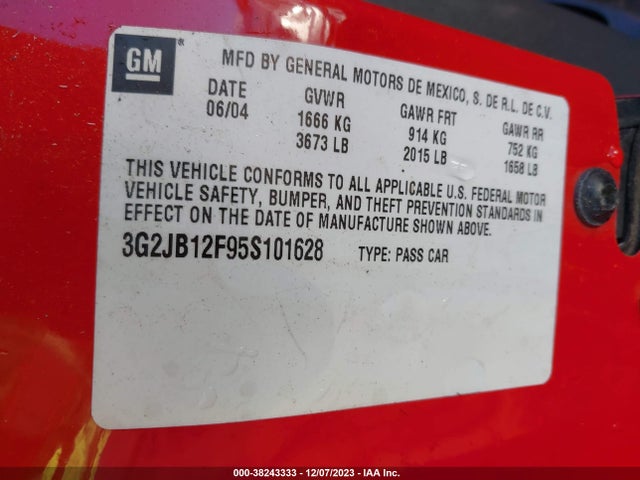 2005 PONTIAC SUNFIRE VIN: 3G2JB12F95S101628