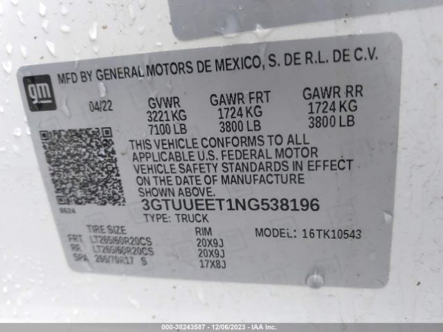 3GTUUEET1NG538196 GMC SIERRA 1500