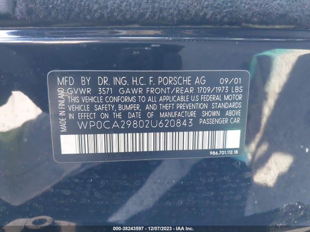 2002 PORSCHE BOXSTER WP0CA29802U620843 Photo 8