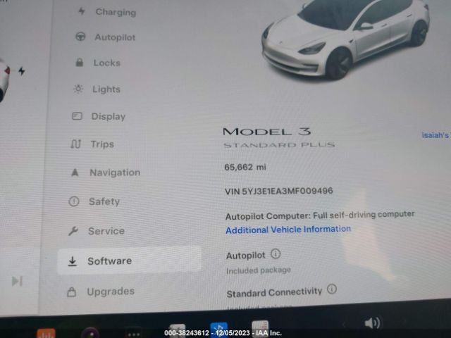 5YJ3E1EA3MF009496 Tesla Model 3 Standard Range Plus Rear-wheel Drive