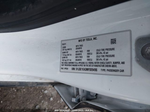 5YJ3E1EA3MF009496 Tesla Model 3 Standard Range Plus Rear-wheel Drive
