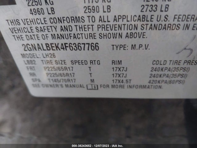 Chevrolet EQUINOX 1LT 2015 2GNALBEK4F6367766 Image 9