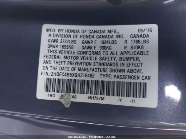 2HGFC4B5XGH316482 Honda Civic Lx