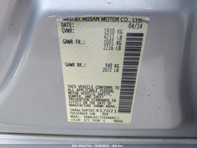 2014 NISSAN ALTIMA 2.5 S VIN: 1N4AL3AP3EC417021