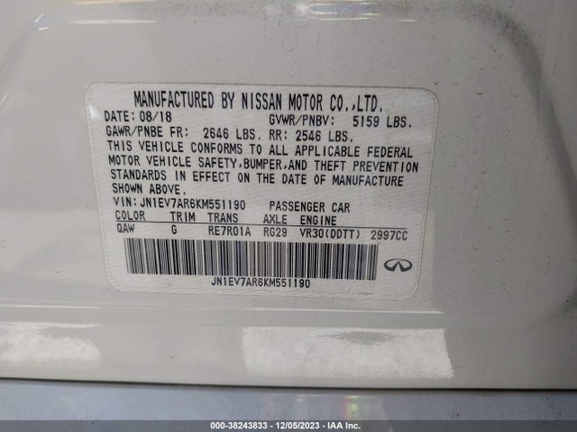 JN1EV7AR6KM551190 Infiniti Q50 3.0t Luxe