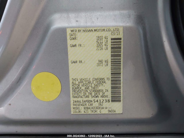 2013 NISSAN ALTIMA 2.5 S VIN: 1N4AL3AP8DN541238