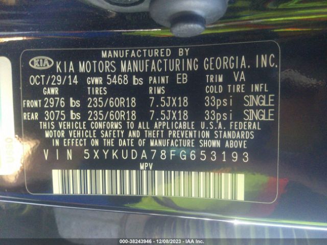 5XYKUDA78FG653193 KIA Sorento Ex V6