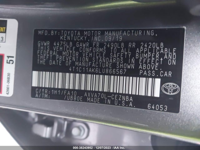 Toyota CAMRY LE 2020 4T1C11AK6LU866567 Image 9