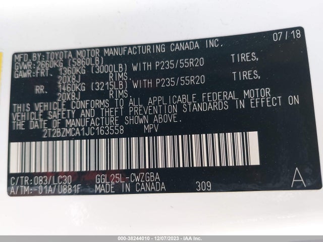 2T2BZMCA1JC163558 Lexus Rx 350 F Sport
