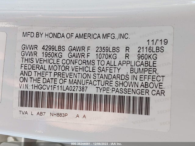 Honda ACCORD LX 2020 1HGCV1F11LA027387 Image 9