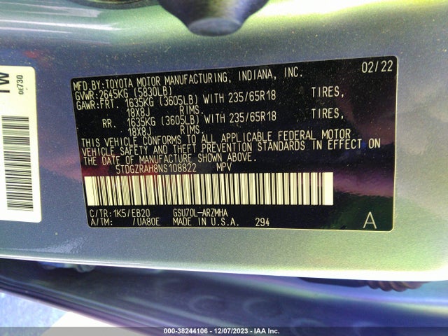 Toyota Highlander Xle 2022 5TDGZRAH8NS108822 Image 9
