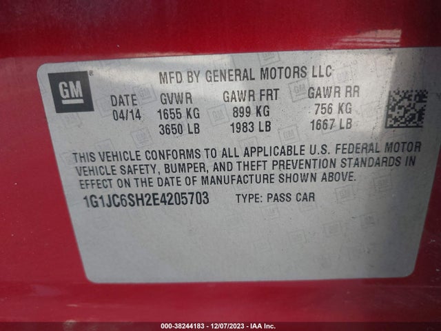 Chevrolet Sonic Lt Auto 2014 1G1JC6SH2E4205703 Image 9
