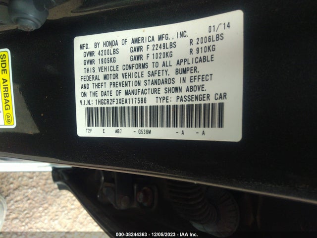 Honda ACCORD LX 2014 1HGCR2F3XEA117586 Image 9