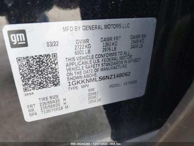 1GKKNMLS6NZ148062 GMC Acadia Fwd Slt