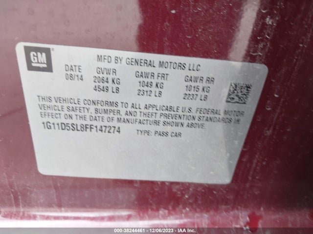 Chevrolet MALIBU 2LT 2015 1G11D5SL8FF147274 Image 9