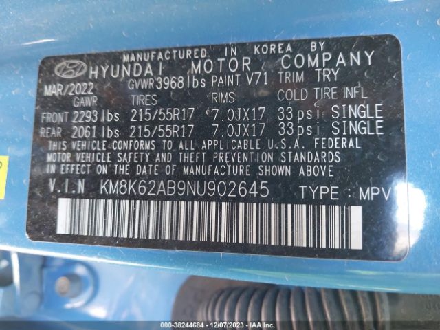 KM8K62AB9NU902645 Hyundai Kona Sel