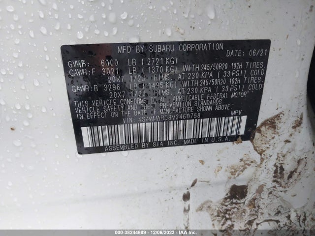 2021 SUBARU ASCENT TOURING VIN: 4S4WMARD8M3460758