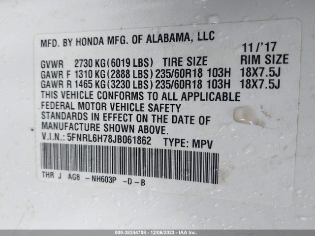 Honda Odyssey Ex-l 2018 5FNRL6H78JB061862 Image 9