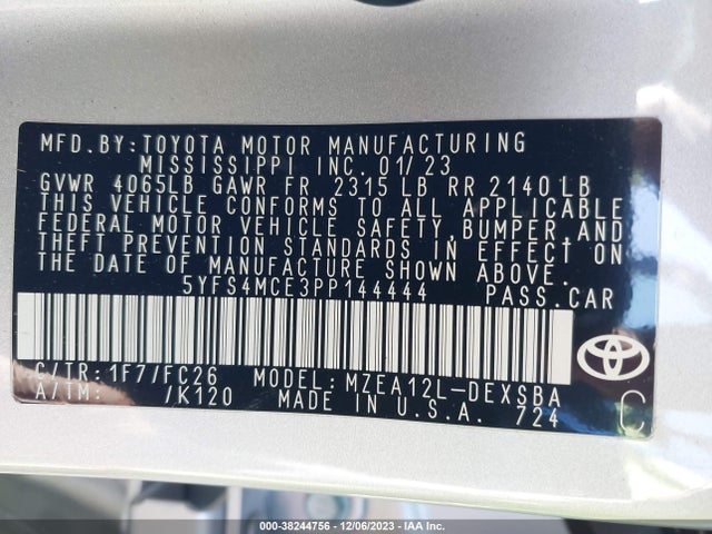 Toyota COROLLA SE 2023 5YFS4MCE3PP144444 Image 9