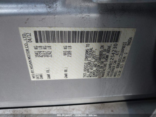 2012 NISSAN ALTIMA 2.5 S VIN: 1N4AL2AP8CC254230